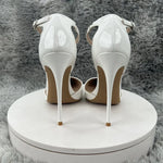 Bright white Cover Pointed Toe Sexy Woman Shoes Thin Super High Heel T-strap Grace Lady Pumps Breathable Summer Shallow Slip-on