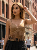 Summer Women's Tassel Corset Tops Retro Cowboy Stylish Sleeveless V Neck Vest Spaghetti Strap Tank Top for Party Street