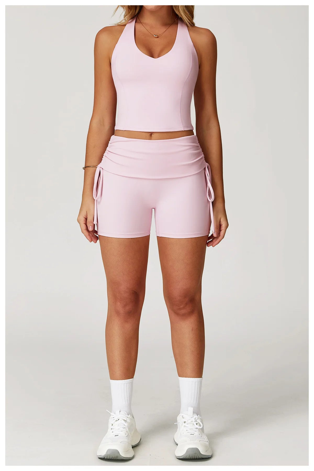 Women's Yoga Pants Summer Folding Drawstring High Waisted Nude Tight Sports Shorts Breathable Tummy Control Workout Leggings