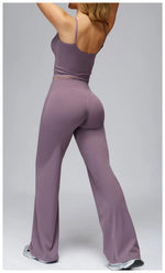 Yoga Suit Gym Fitness Set Hanging Neck Slim Sports Tank Top High Waist Wide Leg Pants Tracksuit Outdoor Running Athletic Wear