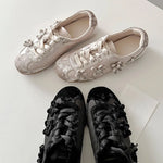 2026 Summer Gary Cute Flowers Ballet Flats Shoes Women Black Sweet Casual Sneakers Shoes Trainers Comfy Walk Daily Footwear