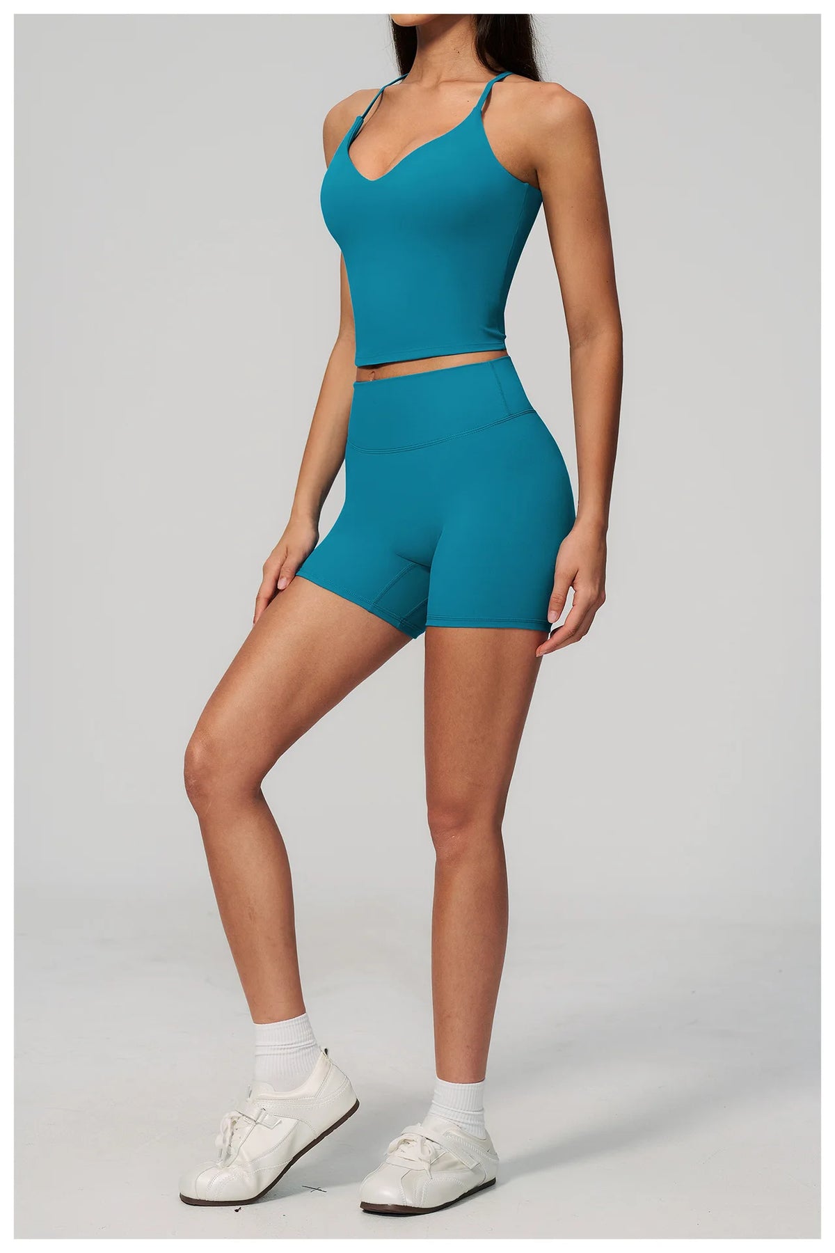 New Yoga Sets Women V Neck Back Criss Cross Sports Tank Top High Waist Butt Lift Shorts Fitness Suit Gym Running Workout Clothes