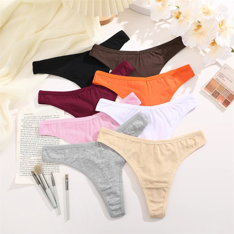 3PCS Seamless Thong Cotton Women Thin Strap Low Waist High Flexibility Panties Sexy Underwear Ladies Briefs T-back Soft Women
