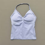 HISTELLO GYM Longline Strappy Top Women Seamless Yoga Clothing With Removable Pads V Neck Open Back Bra Workout Sports Halter