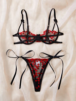 French Lace Heart Bra Set Girls Sexy Women Bralette Adjustable Transparent Embroidery Underwear Thong Bras Lingerie Panties Sets