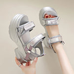 Silver Chunky Platform Sandals for Women Summer Wedge Heels Sport Sandals Woman Comfortable Thick Bottom Casual Sandles Female