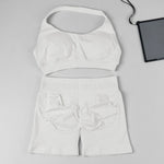 STOUREG Women's Fashion 2 Piece Sports Set Lace Up Sports Bra Seamless Shorts Leggings Yoga Gym Fitness Running Tracksuit