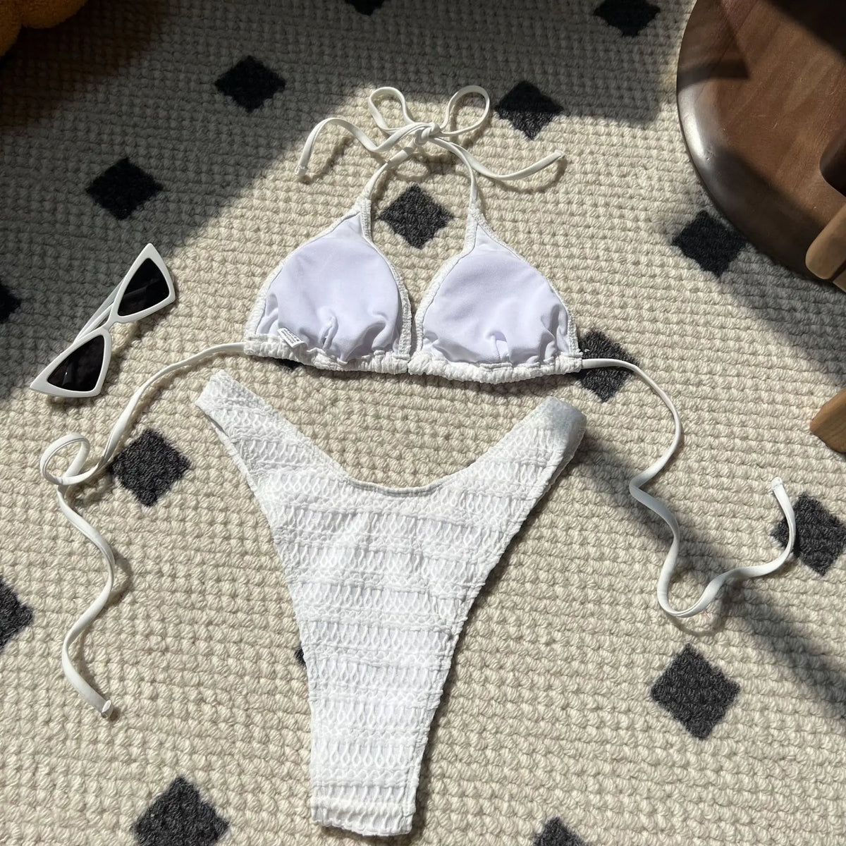 Sexy Knitted Hollow Handmade Crochet Bikini Set Women Pink Bandage Criss Cross Micro Swimsuit Bathng Suit Thong Swimwear
