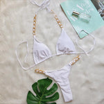DEKA Brazilian Chain Bikini Set Women's Swimsuit Stylish Solid Thong Swimwear Diamond Separate Beachwear Bathing Suit