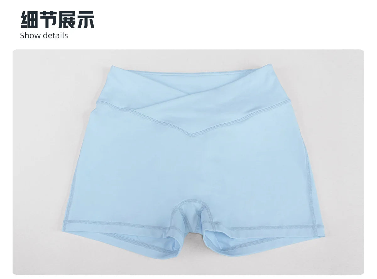 Outdoor Running Yoga Shorts Women Summer Crossed V Waist Hip Lifting Fitness Tight Sports Pants Quick Drying Gym Fitness Shorts