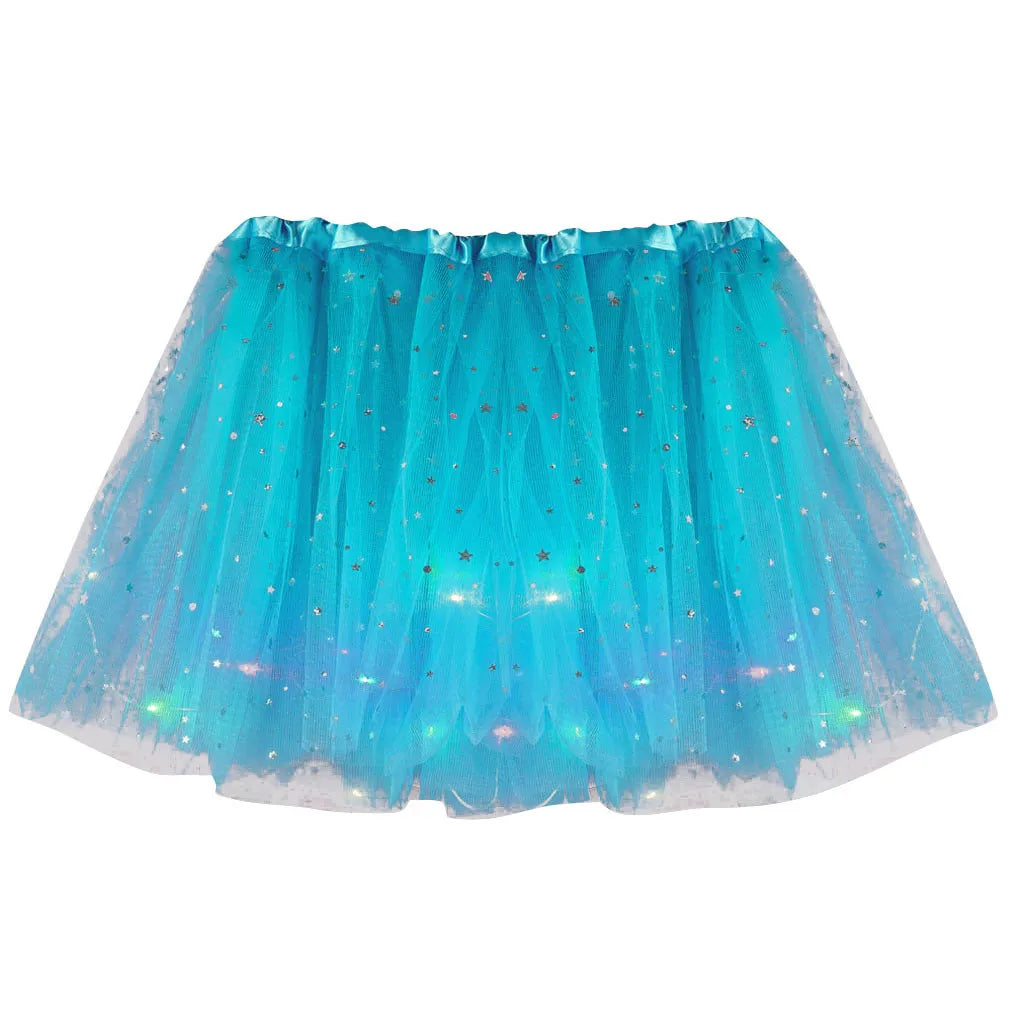 Women's Tulle Skirt Star Sequined Short Tutu Skirt Fancy Ballet Dancewear Party Costume Ball Gown Led Light Luminous Mini Skirts