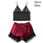 Women's Satin Sleepwear Pajama Set Pink Sexy Lingerie Bath Robe Lace Patchwork Silk Night Dress Trousers Home Clothed Nightwear