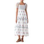 Flower Print Tie Strap Swing Dress Women A-Line Square Neck Tiered Ruffled Summer Bohemian Beach Long Tank Dress
