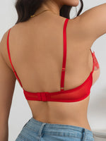 Sexy Underwire Cute Push Up Strappy Embroidered Mesh Sheer Lingerie Set See Through chick padding Panty Bra