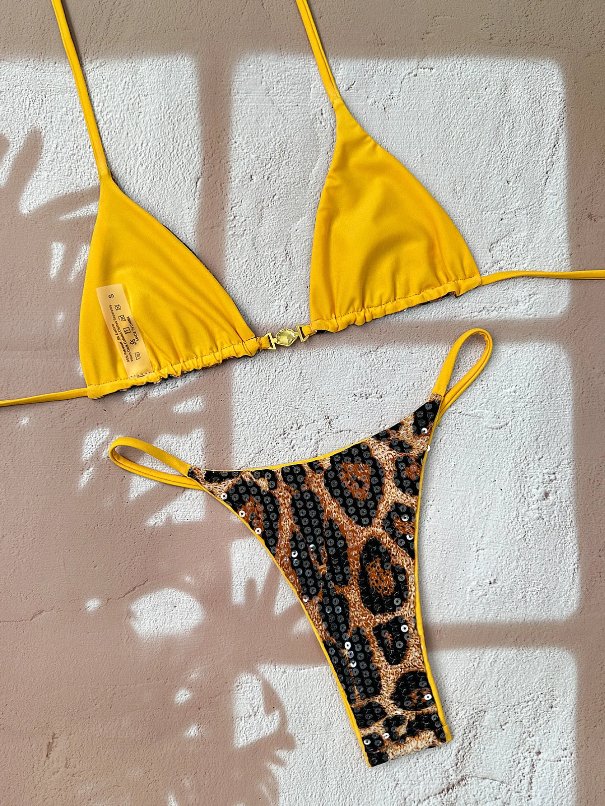 Shiny Sequin Coffee Leopard Print Bikini Set Women Halter Push Up Bra Triangle Swimsuit 2026 Beach Bathing Suit Holiday Swimwear