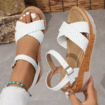 Women's Braided Platform Sandals 2025 Summer Chunky Wedges Gladiator Sandals Woman Ankle Straps Vacation Casual Beach Sandles