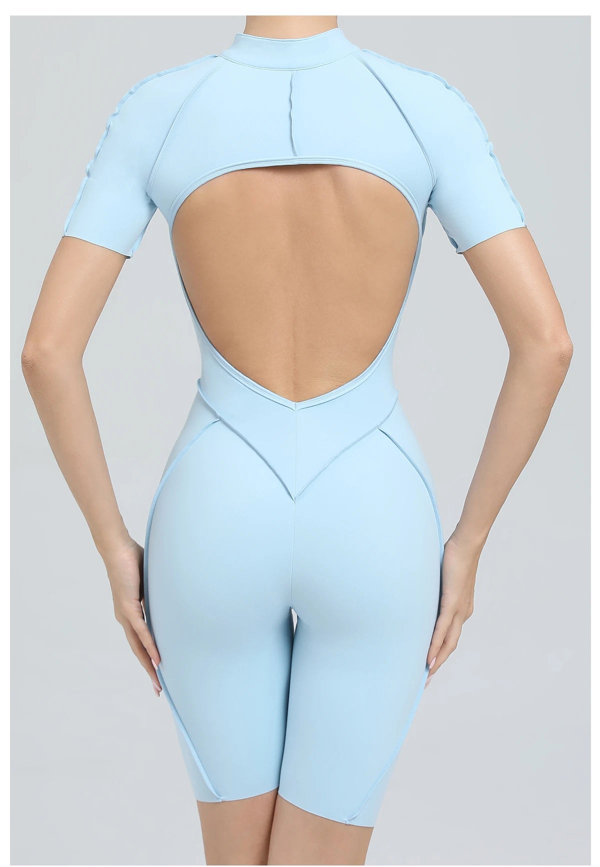 Summer Zipper Workout Jumpsuit Sports Overalls Women Running Fitness Short Sleeve Yoga Bodysuit