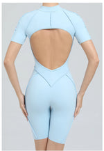 Summer Zipper Workout Jumpsuit Sports Overalls Women Running Fitness Short Sleeve Yoga Bodysuit