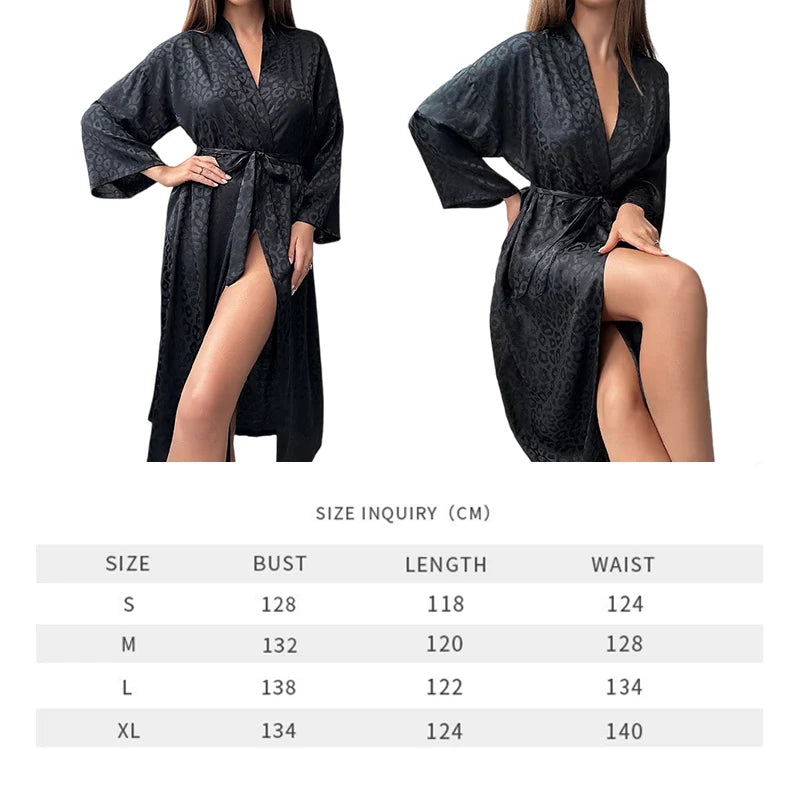 New Printed Women's Long Sleeve Nightgown Elegant And Comfortable Sexy Ice Silk Home Pajamas Simple Fashion Bathrobe Nightrobe