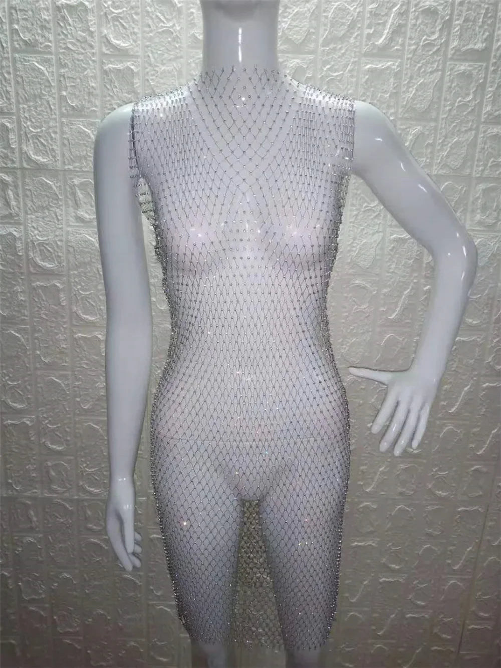 12 Colors New Sexy Mesh Diamond Crystal Turtleneck Dress Swimsuit Bikini Cover Up Nightclub Beach Cover Ups for Swimwear Women