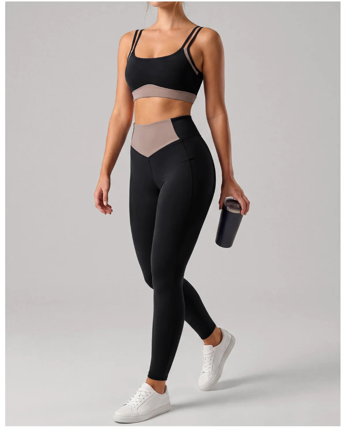 Summer Color-block Yoga Sets Women Thin Strap Open Back Shockproof Sports Bra Tight High Waist Leggings Training Fitness Suits