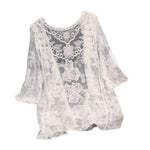 3/4 Sleeve Hollow Out Open Front Sheer Sweater Crochet Cardigan for Women Lightweight Boho Summer Beach Knit Shrug