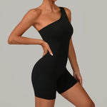 Summer One Shoulder Yoga Short Jumpsuit Women Sexy Cut Out Backless Scrunch Booty One Piece Suit Gym Workout Fitness Clothes
