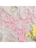 Toucheart Sexy Lingerie Set Transparent Feminine Sweet Mesh Embroidered Lace Bra Flower Applique Transparent Lingerie Women Kit