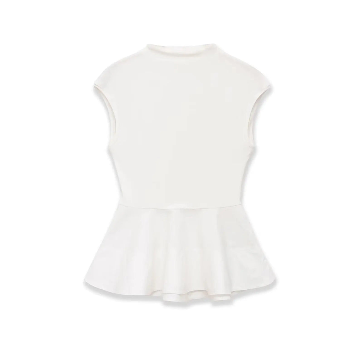 Women's Fashion Casual Sleeveless Half-High Collar Short Skirt Hem Top White Sleeved Peplum Top High Neck Slim Fit Casual KUAT