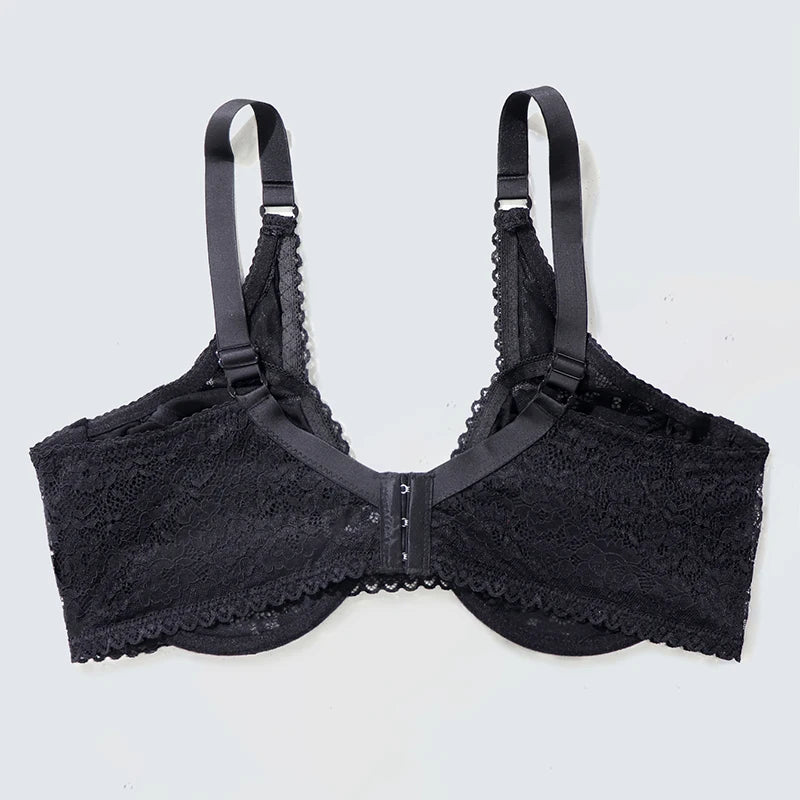 BEAUWEAR Ultra Thin Unlined Breathable Lingerie Bra with Wire Plain Floral Lace Bras for Women