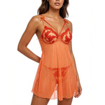 Summer-exclusive orange and peach sexy sleepwear set - sheer see-through lace bralette set for ladies ZA825066