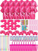 92 Pcs Spa Party Favors for Girls Slumber Party Supplies Kids Satin Robes Sleepover with Gift Bags for Girl Kids Birthday Gifts