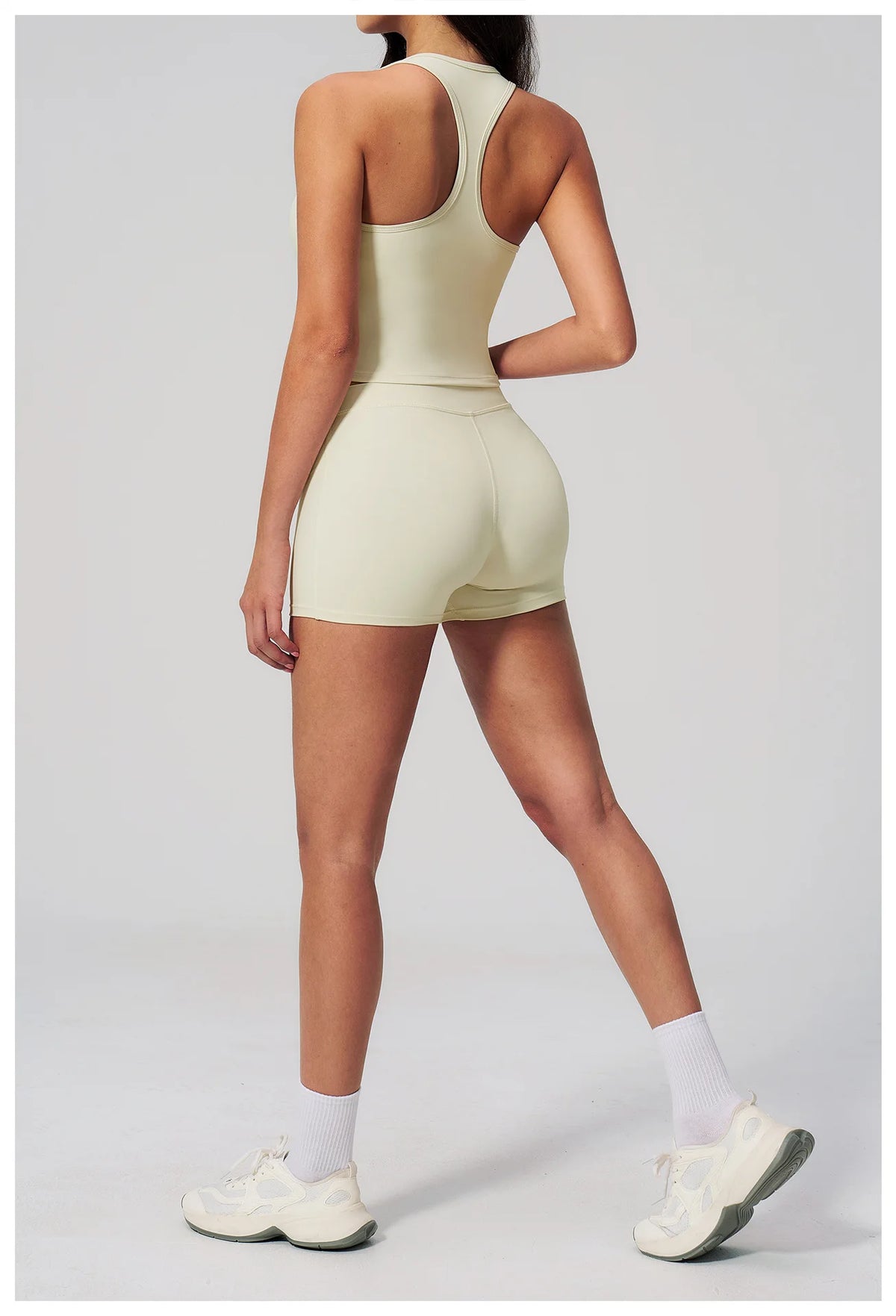 Gym Women Yoga Sets Women Brushed Square Neck Slim Sports Tank Top Fitness Suit Outwear Running High Waist Shorts Tracksuit