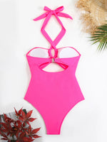 2026 Sexy Padded Swimsuit Women One Piece Halter Hollow Swimwear Female Solid Bathers Bathing Swimming Swim Suit Beachwear
