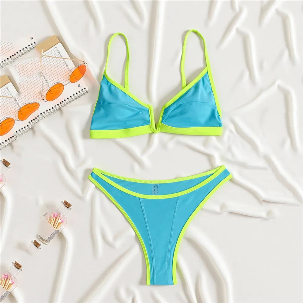 Sexy Black Bikinis Sets Pink Edge Swimwear V Neck Swimsuit Woman 2026 Micro Thong High Cut Bathing Suit Bikinis De Mujer Biquini