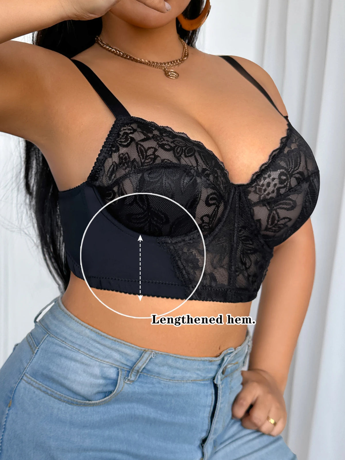 Sexy Hollow-Out Lace Plus Size Women's Bra Unlined Push up Bra Comfort Thin Cup Wide Shoulder Straps Underwire Bra