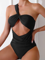 Sexy One Shoulder One Piece Swimsuit 2025 Women's Black Hollow Out Pleate Tummy Control Swimwear Summer Bathing Suit Monokini