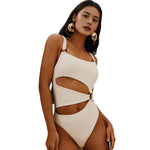 Women One-piece Swimsuit Pure Color Square Neck Women's Bikini With Padded Elegant Hollow Design Ladies Beach Vacation Swimwear