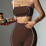 Women Strapless Bandeau Sports Bra Seamless High Waist Yoga Leggings Set Padded Workout Fitness Gym 2 Piece Outfits