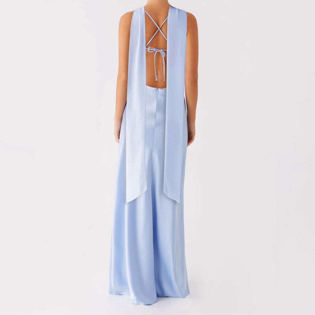 Women Solid Color Sexy Back Bandage Party Club Cami Dress Summer Fashion Sleeveless Spaghetti Strap Long Dresses With Scarf