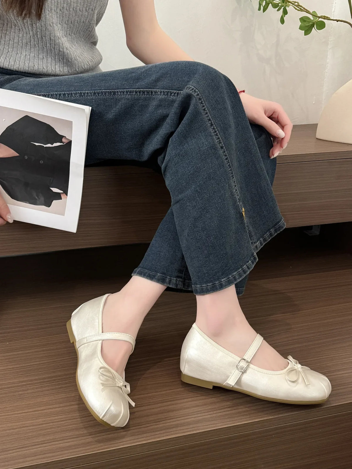Butterfly-knot Women Ballet Mary Jane Shoes Fashion Mix Colors Internal Elevation Shoes Ladies Spring Autumn Concise Footwear