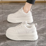 Pu Leather Thick Bottom Sneakers Women 2025 Breathable Platform Vulcanised Shoes Woman Womens All Match Lace Up Casual Sneakers