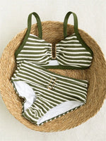 Sexy Black Striped Two Piece Bikini Set Women Metal U Neck Push Up Bra Belt High Waist Swimsuit Beach Bathing Suit Swimwear 2026