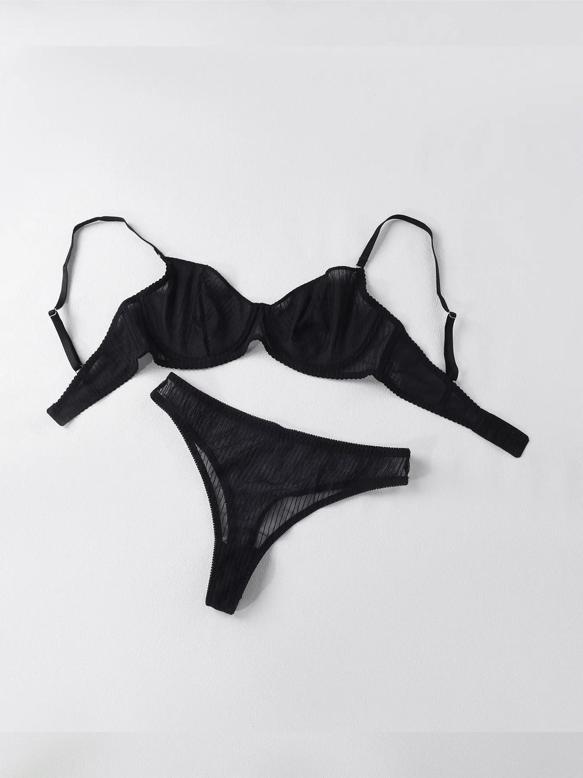 New Style Lingerie for Women with Large Busts, Ultra-Thin Sexy Striped Bra, Side Breast Reduction, Anti-Sagging, Adjustable Bra Set