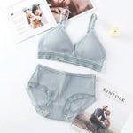 Women Padded Bra And Panties Set Low Waist Briefs Wire Free Bra Female Solid Color Underwear Sexy Lingerie Set One Size
