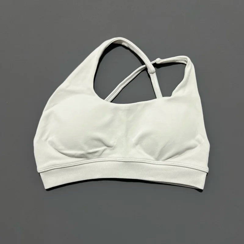 HISTELLO Impacts Asymmetric Sports Bra Women Seamless Yoga Underwear Adjustable Backless Halter Top Workout Running Gym Bra