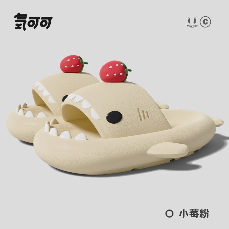 2025 New Shark Slippers Women Men Summer Shoes Cute DIY Strawberry Indoor Street Sandals Girls Boys Beach Shower Slides