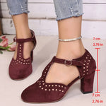 2026Women Sandals FashionRound Toe Hollow Thick Heel Sandals Casual Summer Shoes