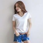 Women Summer T-shirt V-neck Short Sleeve Slim Fit T-shirt Solid Color Pullover Tops Women Bottoming Shirt Streetwear