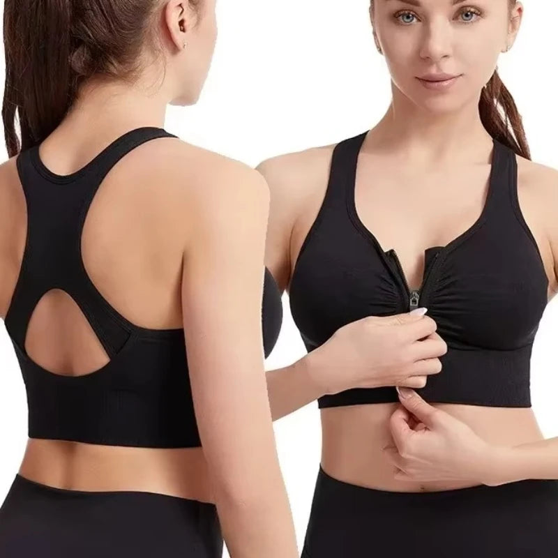 Women Front Zipper Sports Bra Fitness Vest Fashion Wire Free Yoga Gym Top Comfort Workout Sports Underwear